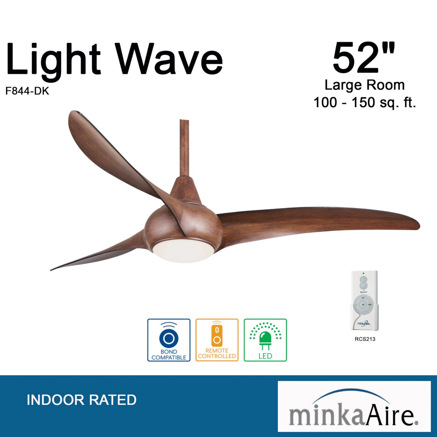 Minka-Aire F844-DK, Light Wave 52" Ceiling Fan with LED Light Kit, Distressed Koa Finish