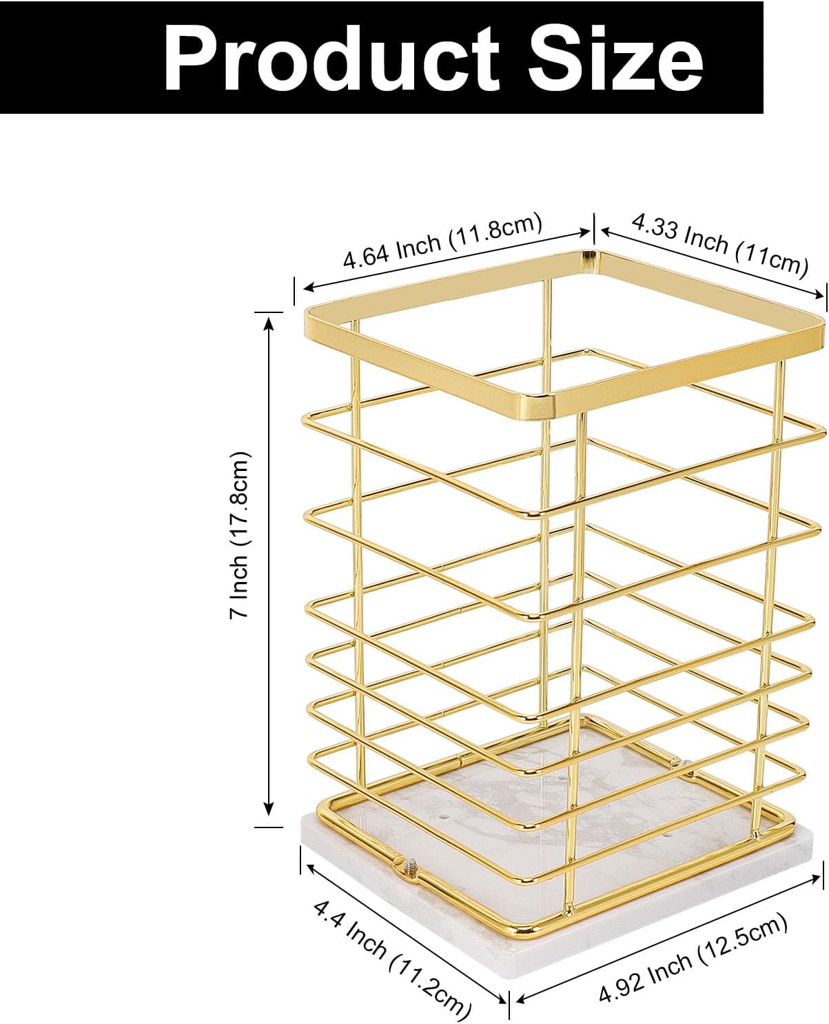 Square Kitchen Utensil Holder - Sturdy Metal Rack for Countertop Storage, Stylish Utensil Caddy with Drainage Hole