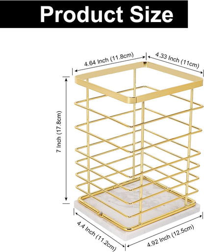 Square Kitchen Utensil Holder - Sturdy Metal Rack for Countertop Storage, Stylish Utensil Caddy with Drainage Hole