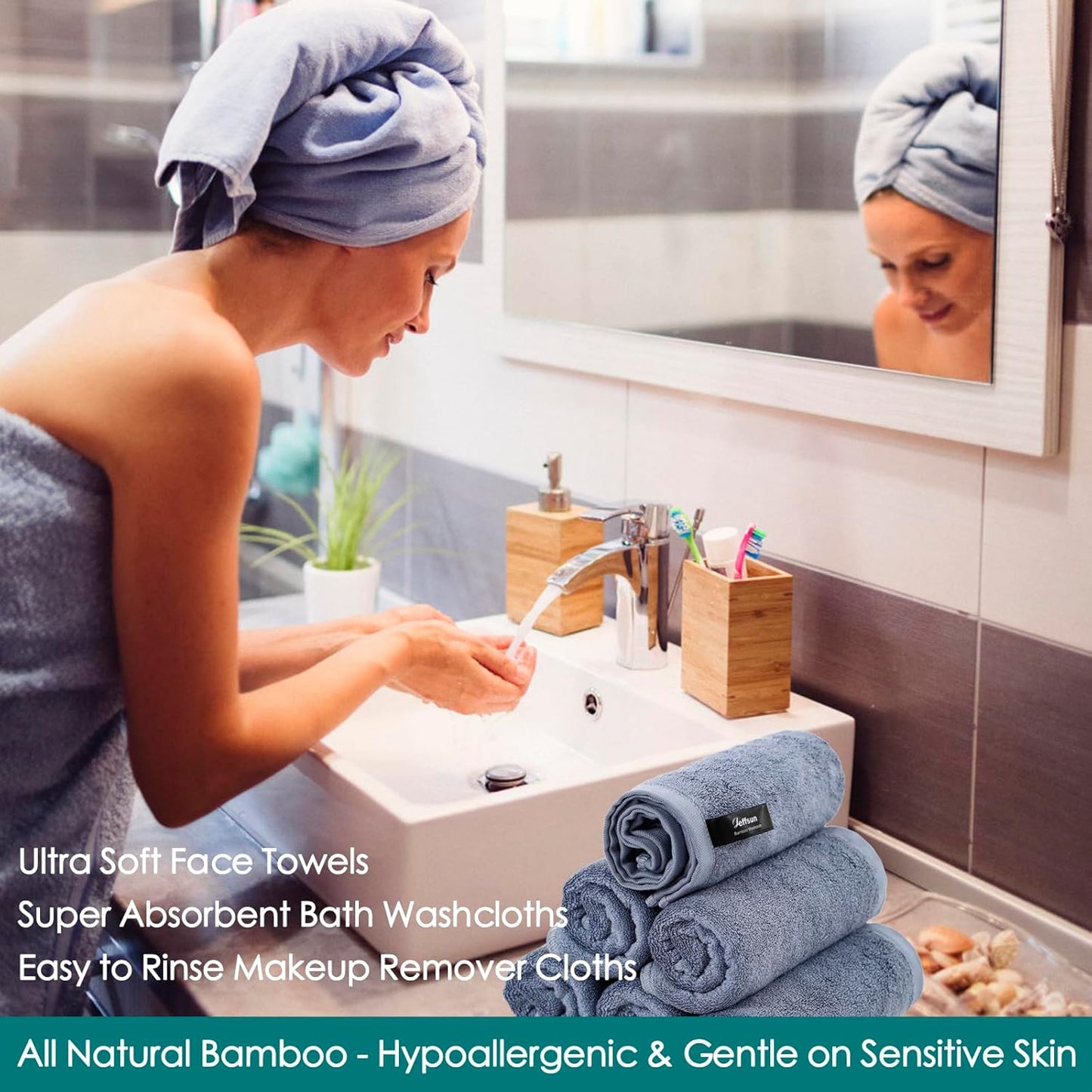12 Pack, 13x13 inch Wash Cloths Large Face Towel on Sensitive Skin, Easy to Clean Slate Blue Makeup Eraser Cloth, Super