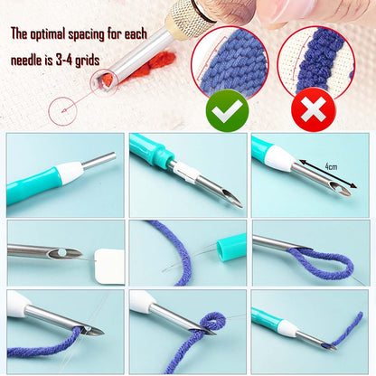 Allazone 3 Set Punch Needle Embroidery Starter Kits with Flower Pattern, Punch Needle Tool Threader Fabric, Yarn, Embroidery Hoop for Crafts, Home Decor