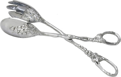 Arthur Court Designs Grape Pattern Heavy Duty Aluminum Serving Tongs, 10.5 inch Long, Polished Salad Servers