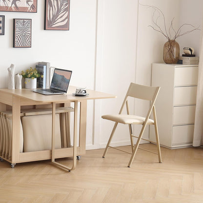 VASTATIO Folding Dining Chairs and Table Set, Space-Saving Dining Table and 2 Padded Steel Frame Folding Chairs(Wood), Drop Leaf Dining Table with Extra Large Storage Space and 2 Drawers
