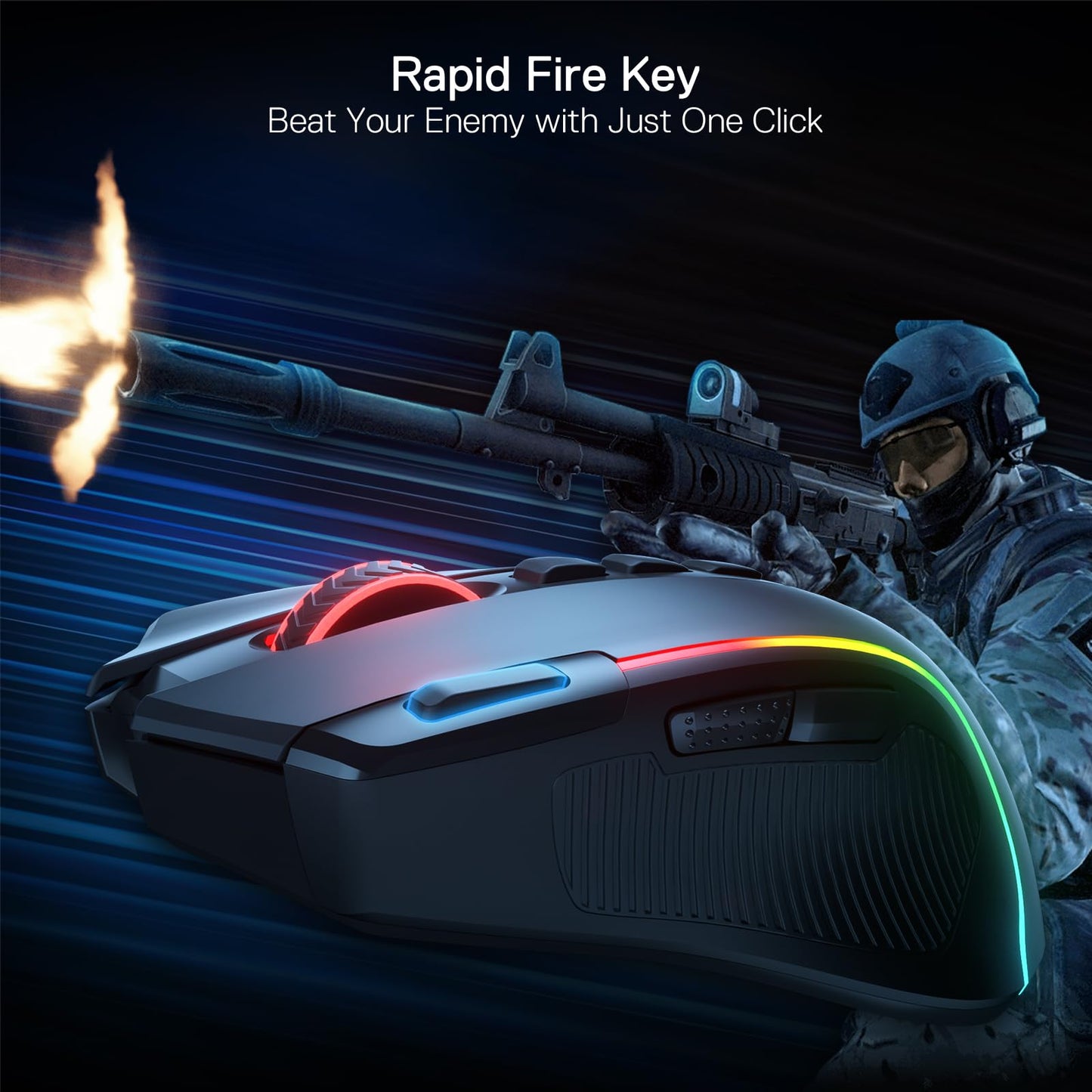 Redragon M612 PRO RGB Gaming Mouse, 8000 DPI Wired/Wireless Optical Mouse with 9 Programmable Buttons & 7 Backlit Modes, BT & 2.4G Wireless, Software Supports DIY Keybinds Rapid Fire Button
