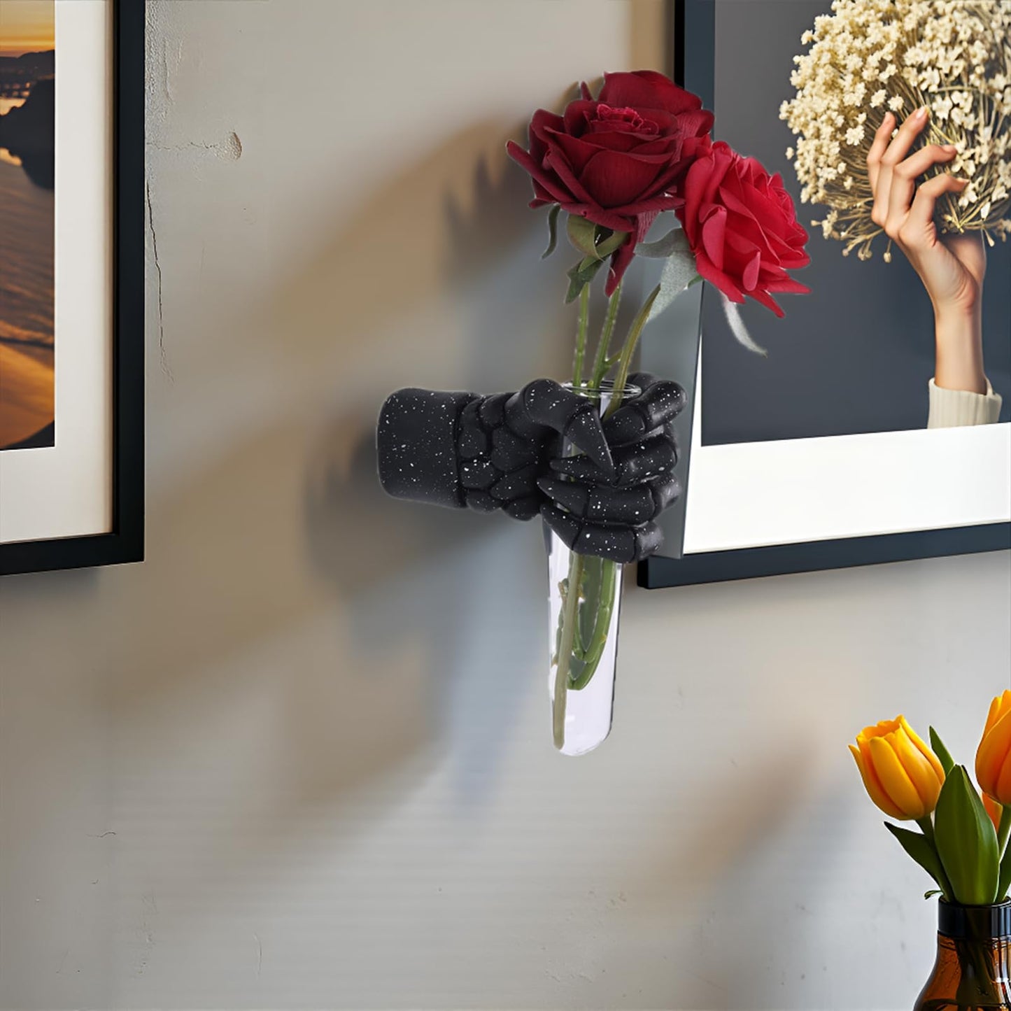 Halloween Wall Sculpture, Wall Mounted Creepy Skeleton Hands, Life-Sized Horror Skeleton Hands Decorations, Gothic Hanging Art Sculpture, Unique Wall Vase, Home Decor (Black)