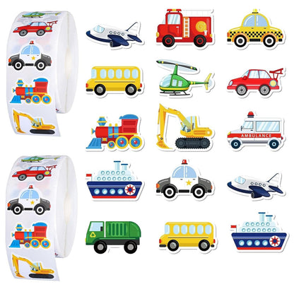 1000 PCS Cartoon Car Stickers Roll Fun Circular Truck Stickers for Kids Perfect for Kindergarten Teacher Rewards Children's Birthday Party School Gifts