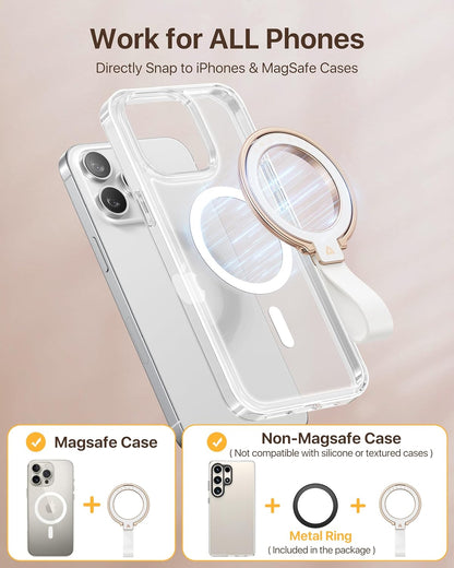 andobil [2025 Unrivaled Stability] Magnetic Phone Grip Holder for MagSafe Ring Stand Holder Kickstand Compatible with MagSafe Accessories for iPhone 17 Air 16 Pro Max Plus 15/14/13/12&Android,Rosegold