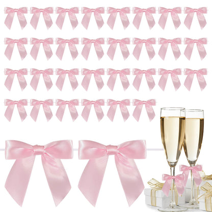 50 Counts 3.5Inch Premade Bows with Adhesive Dots, Self-Adhesive Satin Ribbon Bows for Handmade DIY,New Year,Valentine's Day,Wrapping Boxes, Wedding Party,SouvenirDecor (Pink)