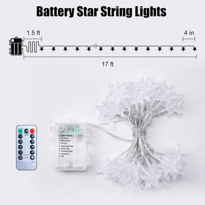 17 50 8 Brightown Star String Lights Battery Operated - ft LED Star Fairy String Lights with Remote and Timer, Modes