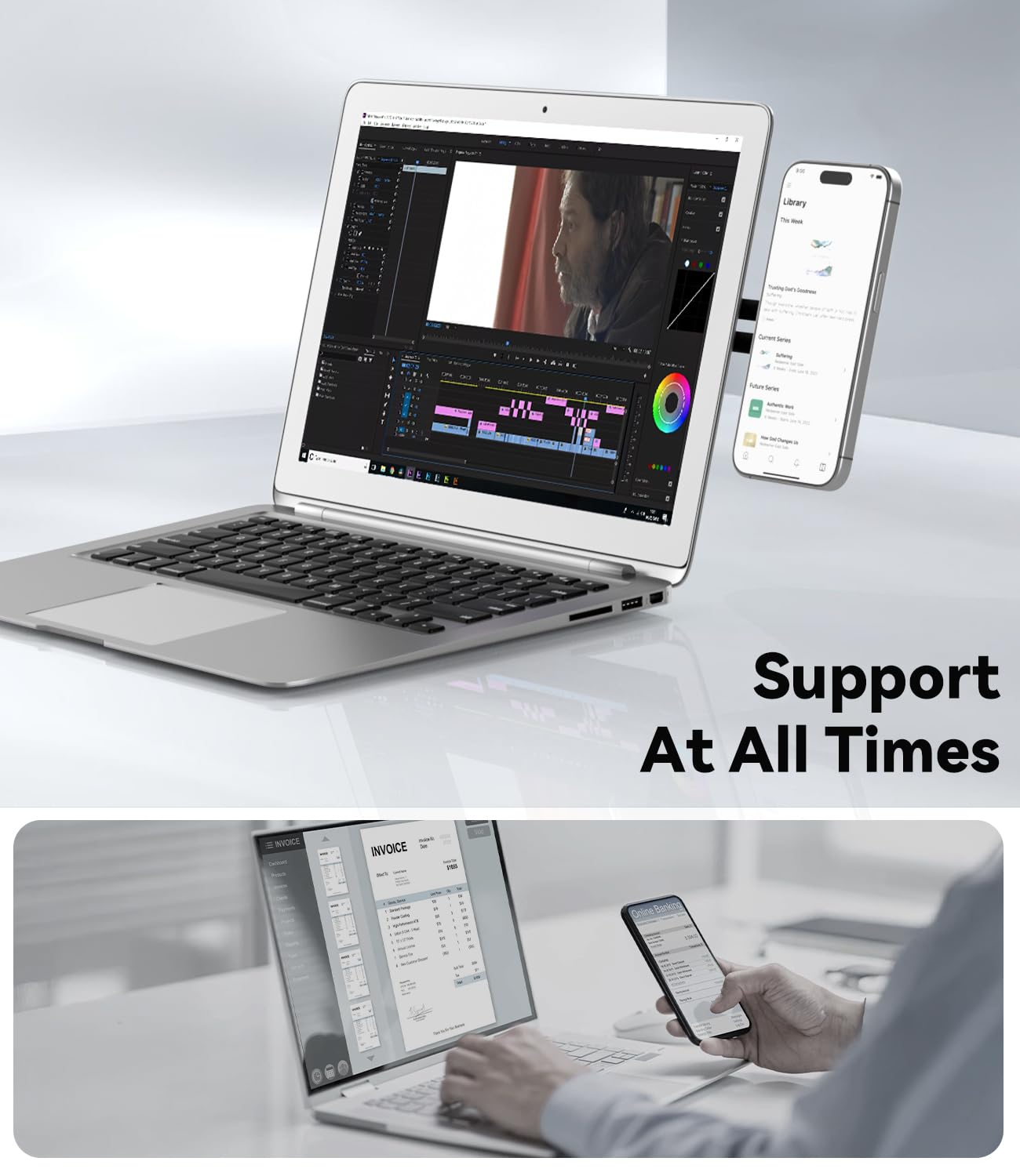 CloudValley Magnetic Phone Holder for Laptop Designed for iPhone 17/16/15/14/13/12 MagSafe, Adjustable Phone Monitor Side Mount, Slim Portable Foldable Computer Expansion Bracket, Silver