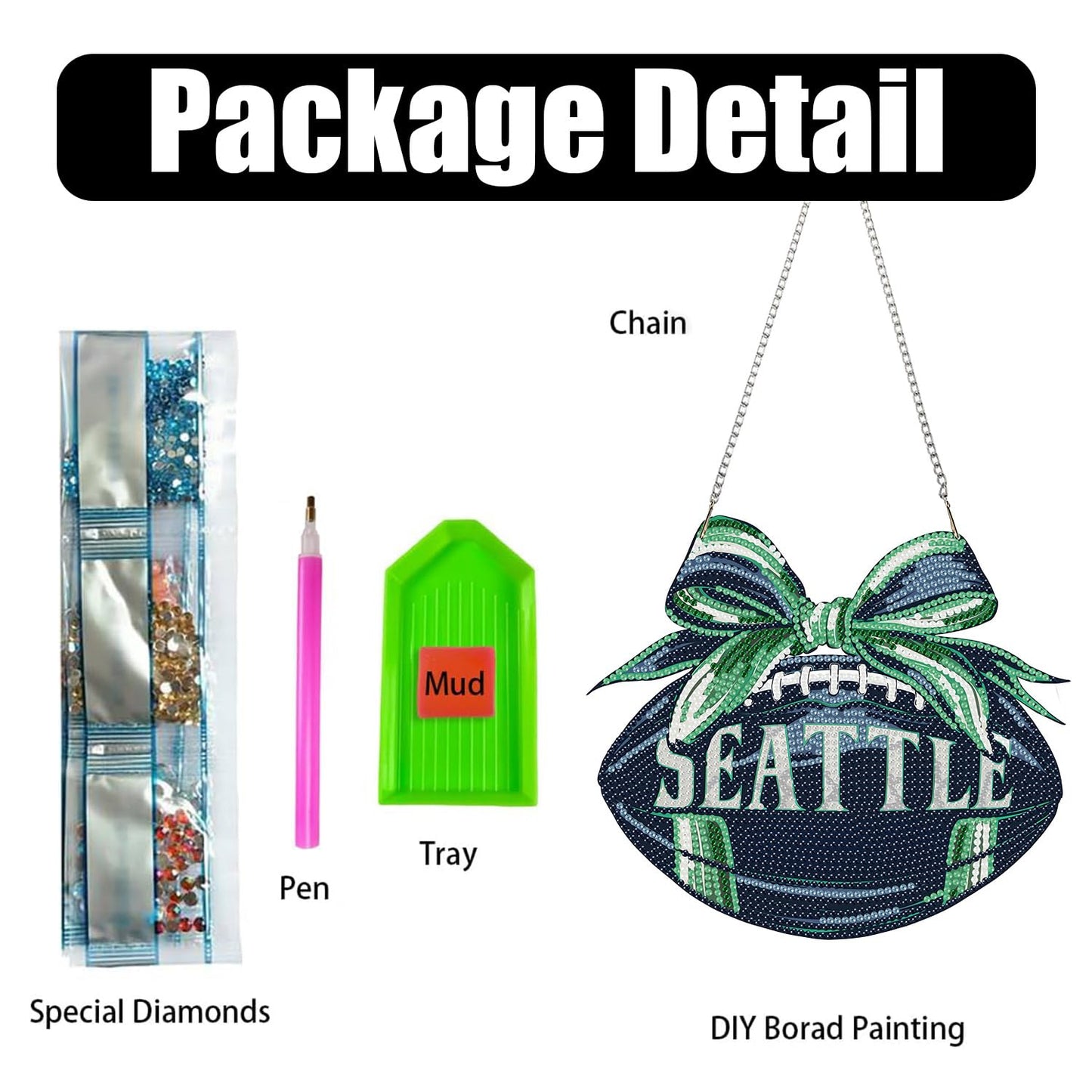 Rertcioph Football Diamond Art Hanging Kit for Adults, DIY Acrylic 5D Diamond Painting Hanging Ornament for Seattle Home Wall Decor and Gift