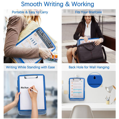 Meiikun Clipboard with Storage, Plastic Clipboards 8.5x11 with Pen Holder, High Capacity Nursing Clipboard Folder, Side Opening Storage Clip Board for Office Work Nurses Teachers (Blue)