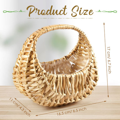 Taiyin 3 Pack Rattan Flower Girl Basket Half Moon Straw Wicker Basket with Handle 6.7" x 6.5" x 4.3" Ideal for Wedding Flower Girl, Picnic, Garden Storage and Home Decor (Nature)