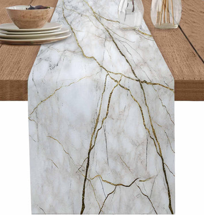 PIEPLE 36 inches Marble Table Runner-Cotton Linen-Small White Gray Gold Dresser Scarves,Texture Tablerunner for Kitchen