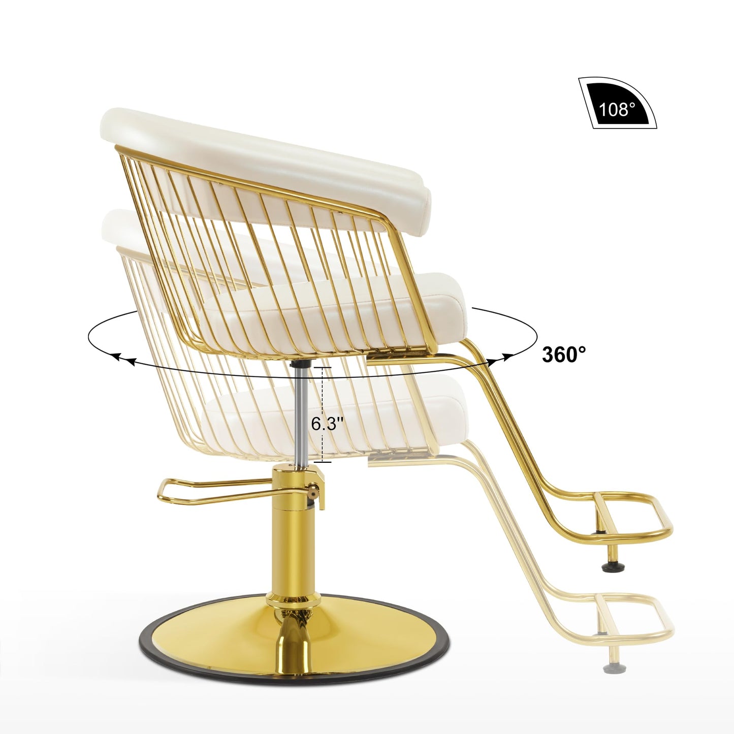 BarberPub Hydraulic Salon Chair, Gold&Black&White Classic Style Barber Chair for Hair Stylist, Iron Frame Beauty Spa Salon Styling Chair with Heavy-Duty Pump for Women Men 8677 (Champagne)