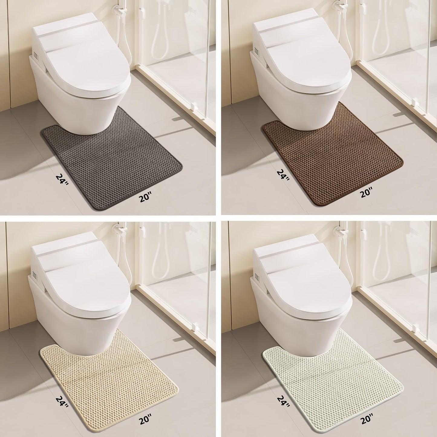 Light Grey Bathroom Toilet Rug, Chenille Non Slip Absorbent Bath Mat, Washable U Shape Contour Bath Rug 20*24"