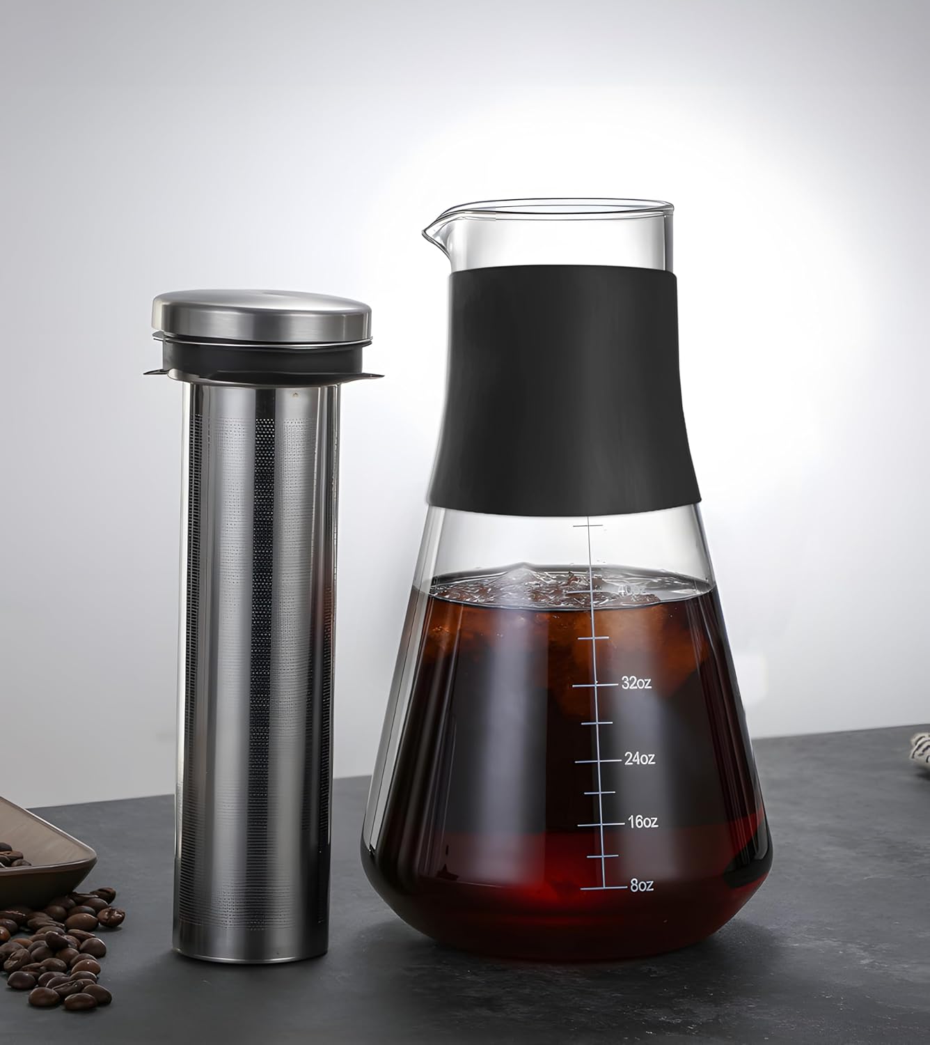 AGOGO Cold Brew Iced Coffee Maker with Metal Filters, Silicone Non-slip Grip Carafe 1600ml