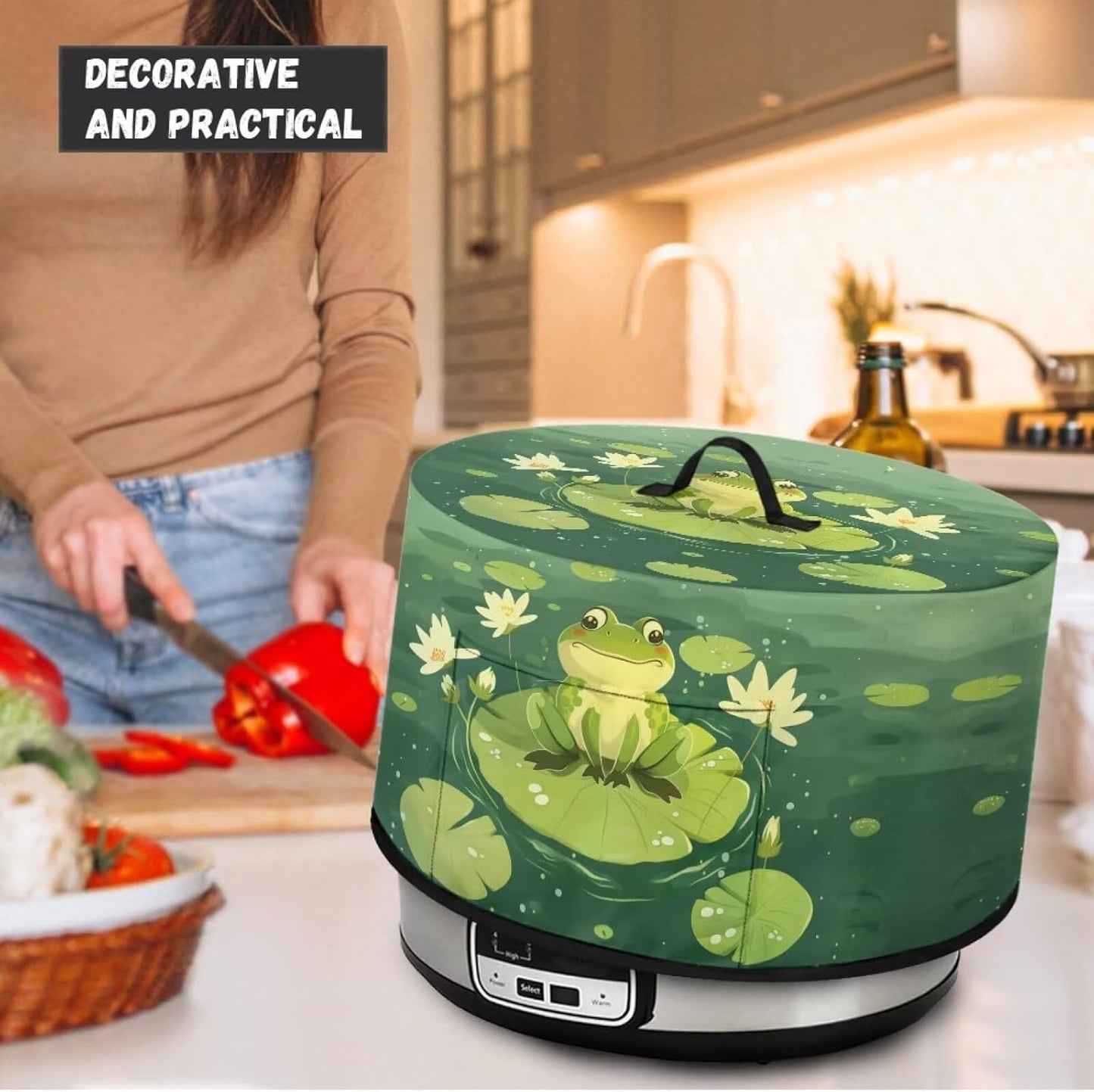 Green Dust Covers for Kitchen Appliances, Frog Lotus Leaf Crock Pot Cover, Dustproof Kitchen Decor Accessories