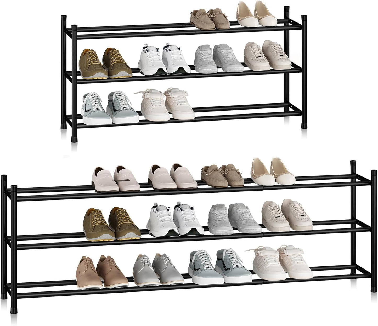 18 Closet, 3 STORAGE MANIAC Long Expandable Shoe Rack, Pairs Metal Wide Stackable Shoe Rack, Adjustable Shoes Shelf