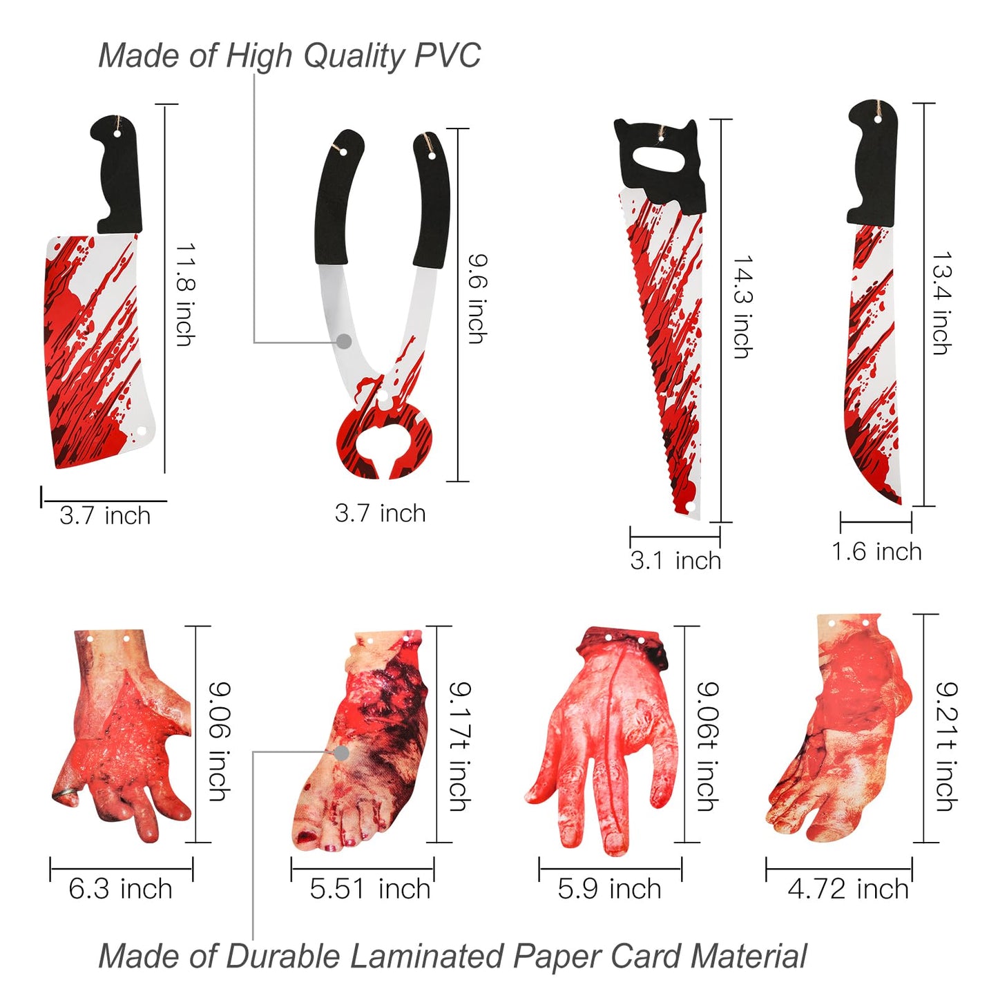 Lansian Halloween Decorations Blood Weapon Garland Banner Props Hanging Scary Fake Severed Hand Broken Body Parts for Haunted House Halloween Vampire Zombie Party Supplies (6pcs Body Parts)