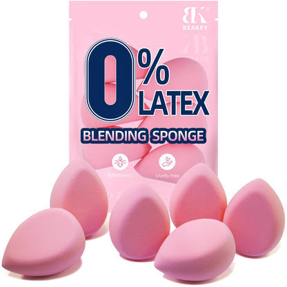 BEAKEY Super Soft Makeup Sponge Set of 6, Makeup Sponges for Foundation, Liquid, Cream and Powder, Pink Beauty Sponge for Blending, 0 Latex Blender