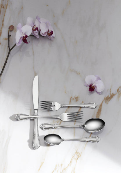 Oneida Silverware Set, Oneida True Rose Everyday Flatware Dinner Forks Set, Service For 4, 18/0 Stainless Steel Fork Sets, Rust Resistant, Dishwasher Safe, Dining Utensils Sets (Silver, 4 Piece)