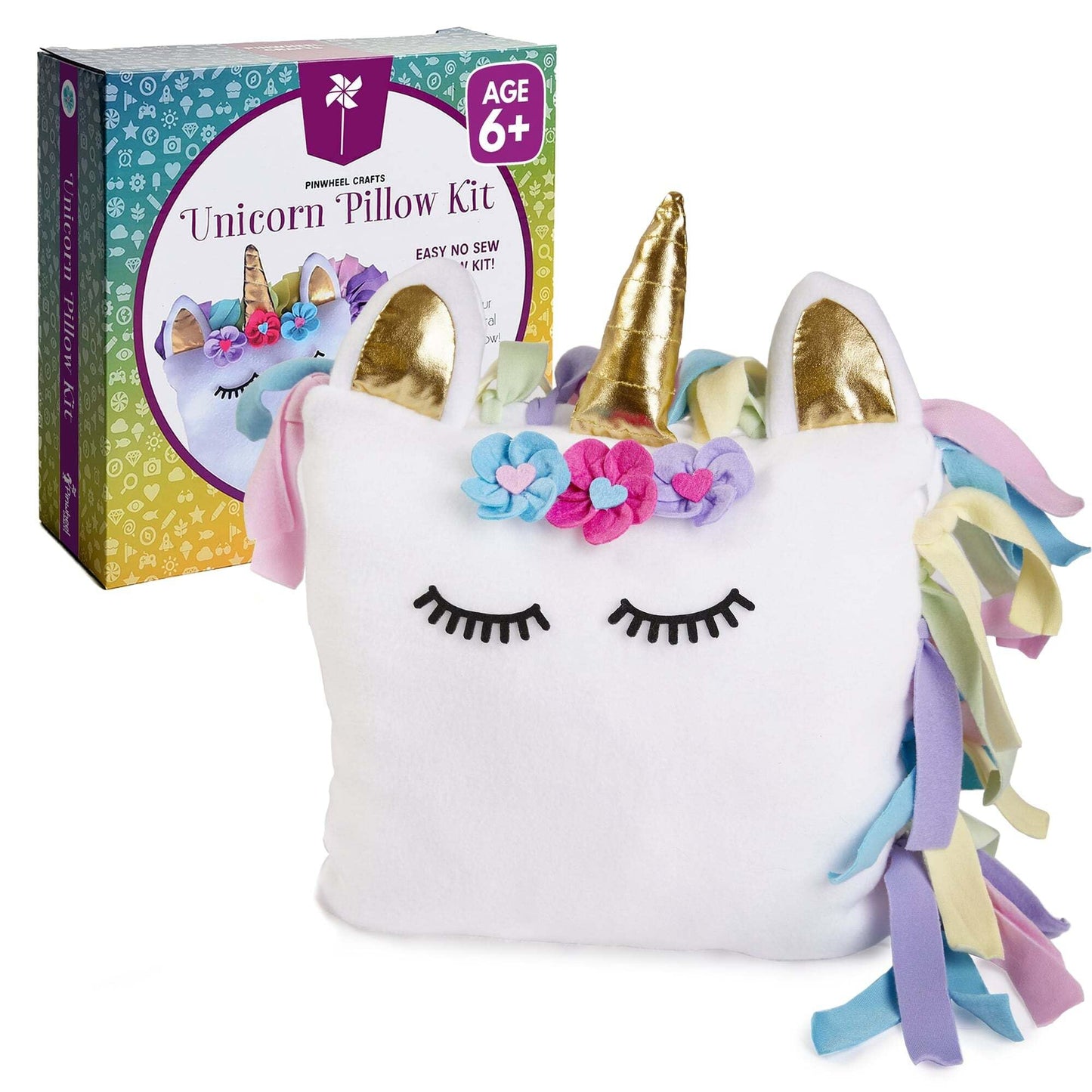 Pinwheel Crafts Unicorn Pillow Kit - No Sew Unicorn Craft Kit - Gifts for Girls, Arts and Crafts for Kids Ages 4-8 - Unicorn Toys for 6 Year Old Girl Gifts, Birthday, Easter, Toddlers, Teens