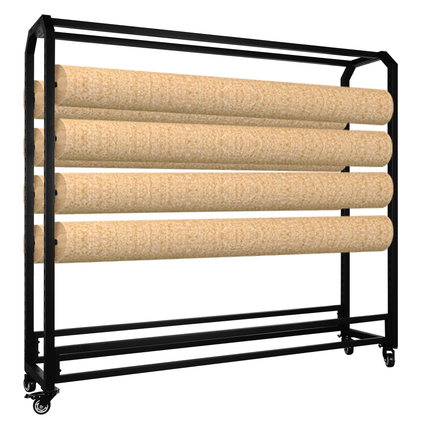 Fabric Roll Storage Rack with Wheel Adjustable Hanging Rod Bracket Display Shelf
