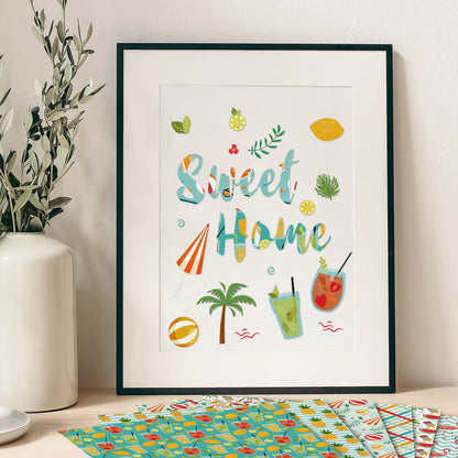 Whaline 24 Sheet Summer Pattern Paper Pack 12 Designs Holiday Scrapbook Specialty Paper Double-Sided Collection Decorative Craft Papers for Summer DIY Card Making Scrapbook Photo Album Decor