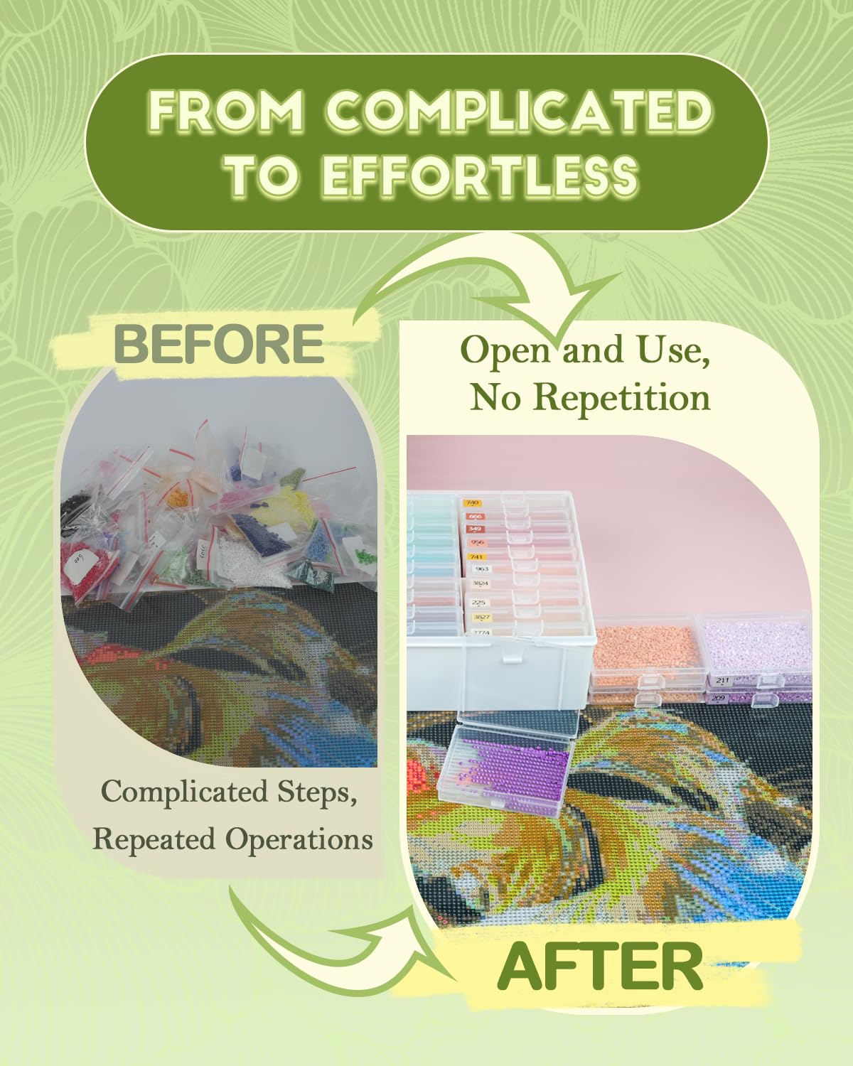 Diamond Painting Trays with Lids and Diamond Art Storage, 60PCS Diamond Art Accessories with Storage Containers, 2-in-1 Drill Storage and Line-Up Tool, 2 Packs 5D Diamond Painting Tools for Beads