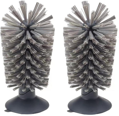 2PCS Glass Cleaning Brush with Suction Cup, Stable Kitchen Bottle and Wine Cup Cleaner, Gray