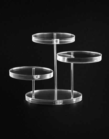 QWORK Mini 3-Tier Clear Acrylic Display Risers – Small Jewelry & Figurine Stand for Home, Storefront & Exhibits, 4 Pack