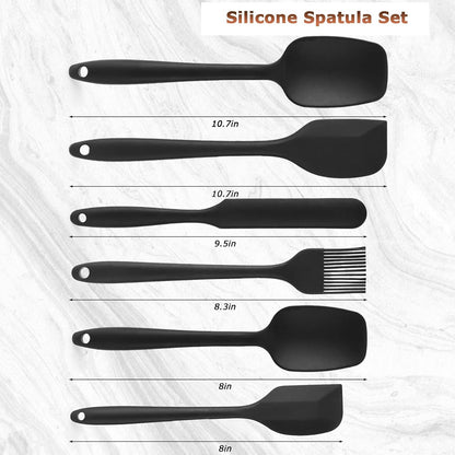 HANSGO 6PCS Silicone Spatula Set, High Heat-Resistant Rubber Kitchen Utensils for Cooking and Baking (Black)
