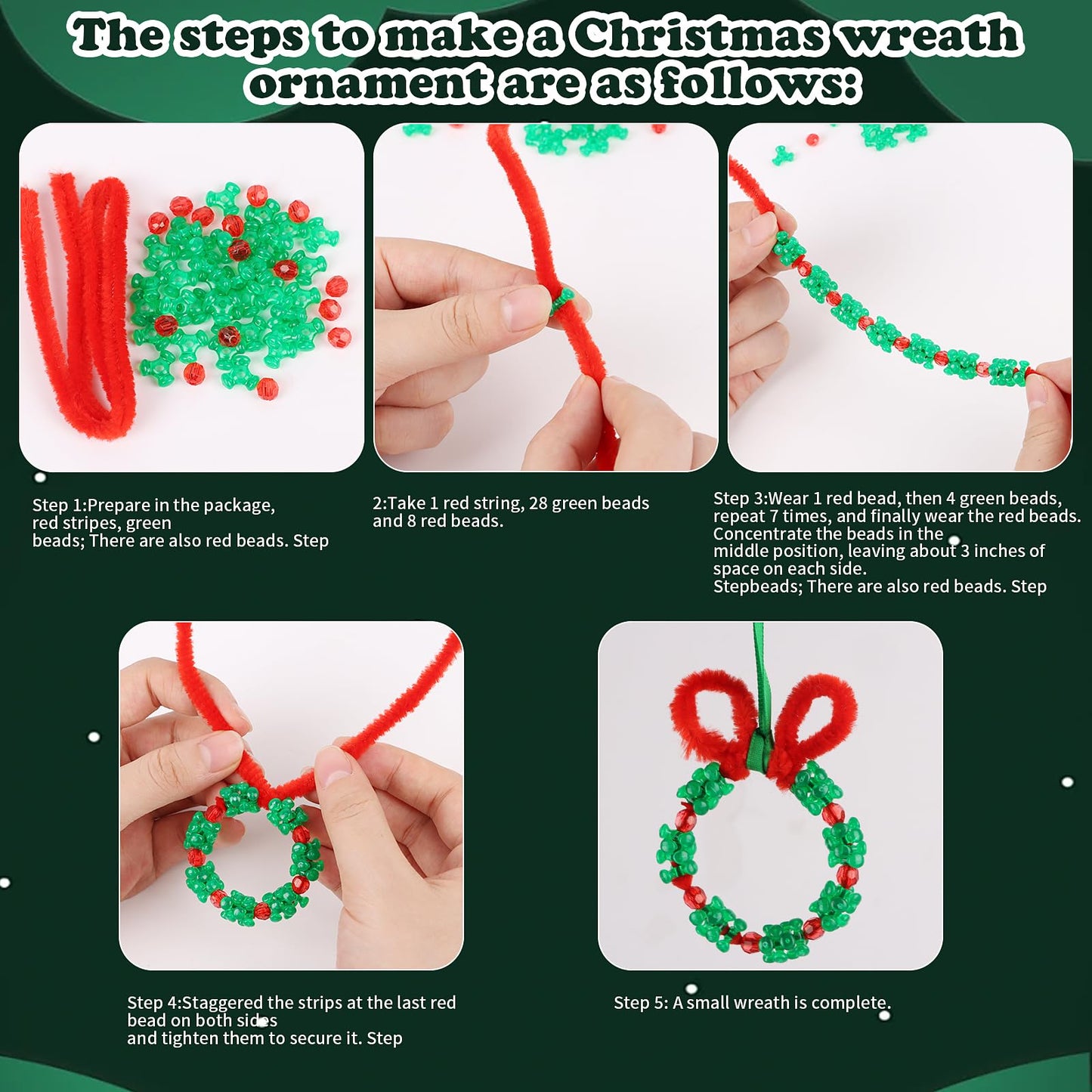KIMOBER 36 Sets Christmas Crafts Beaded Ornament Kit,12 Wreath,12 Snowman,12 Christmas Tree Xmas Holiday Tree Decorations(Assembly Needed)