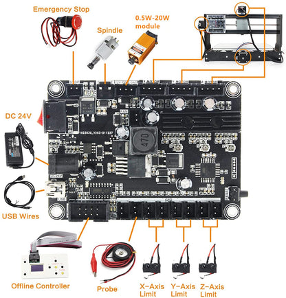 CNCTOPBAOS CNC 3018-PRO Wood Router Kit 3 Axis USB DIY Mini Desktop Engraver Milling Engraving Machine Woodworking Carving Cutting Plastic Acrylic PCB PVC GRBL Control 300x180x45mm