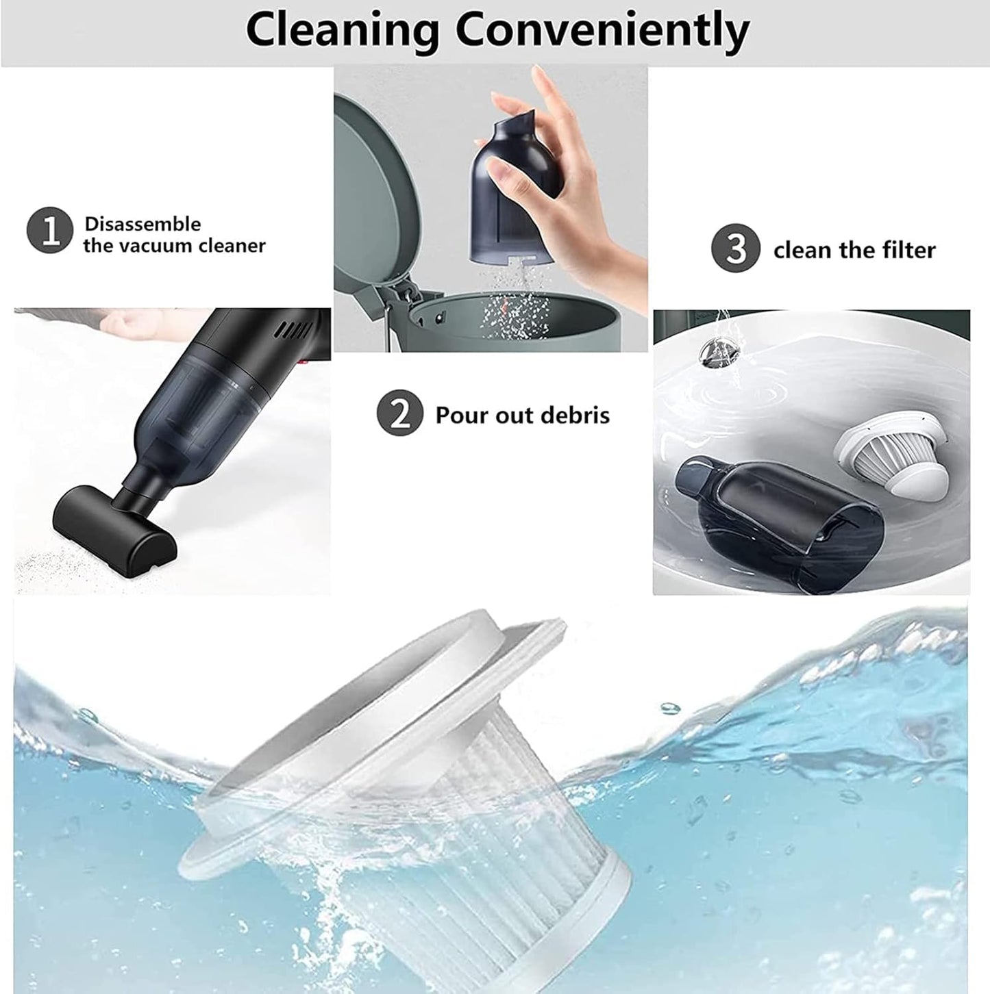 Handheld Cordless Vacuum Cleaner - Mini Vacuum for Tufting Gun Rug Accessories, 9000PA 120W High Power, Black
