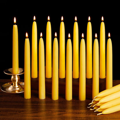 Beeswax Candle Set - 12PC Tea Lights + 12PC Taper Candles + 3PC Pillar Candles | Unscented Dripless Smokeless Clean Burning Long Lasting Candles for Wedding Home Decor Dinner Church Holiday