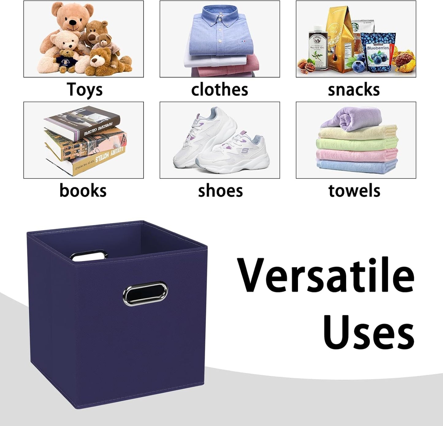 Black Foldable Storage Cubes Bins, Fabric Storage Box Organizer with Dual Handles, Navy Blue