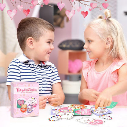 Valentines Day Cards for Kids, 24 Pack Valentines Gift Classroom Cards with Galentines Friendship Bead Bracelets, Valentines Gift Exchange for Boys Girls, Valentines Party Favors Supplies for Kids