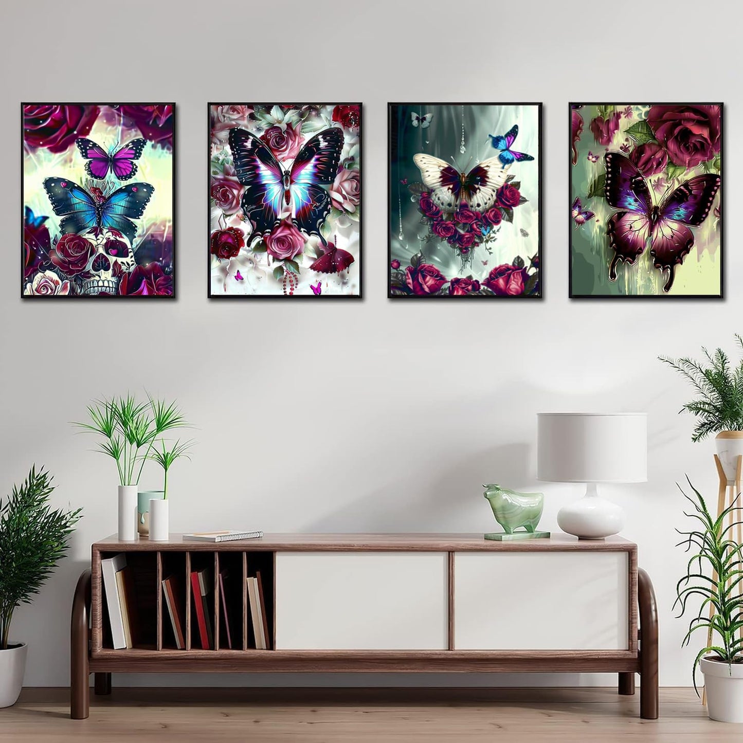 Leatrice Skull Diamond Painting Kits for Adults Butterfly Diamond Art Kits Gem Art Dots Paintings for Adults Full Drill Round Diamond Dots for Beginners DIY Home Wall Decor 11.8x15.7 Inches