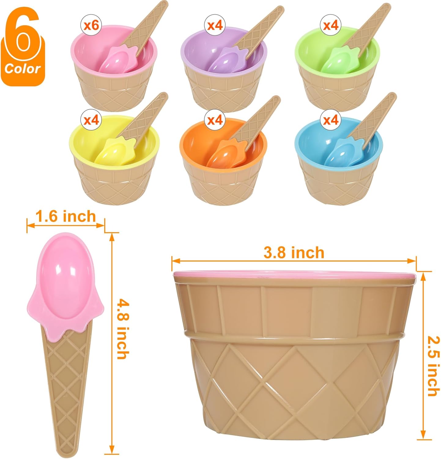 Hbaushun 26 Pack Set Frozen Summer Plastic Ice Cream Bowls with Spoons,Reusable Plastic ice Cream Cups,Cartoon Candy