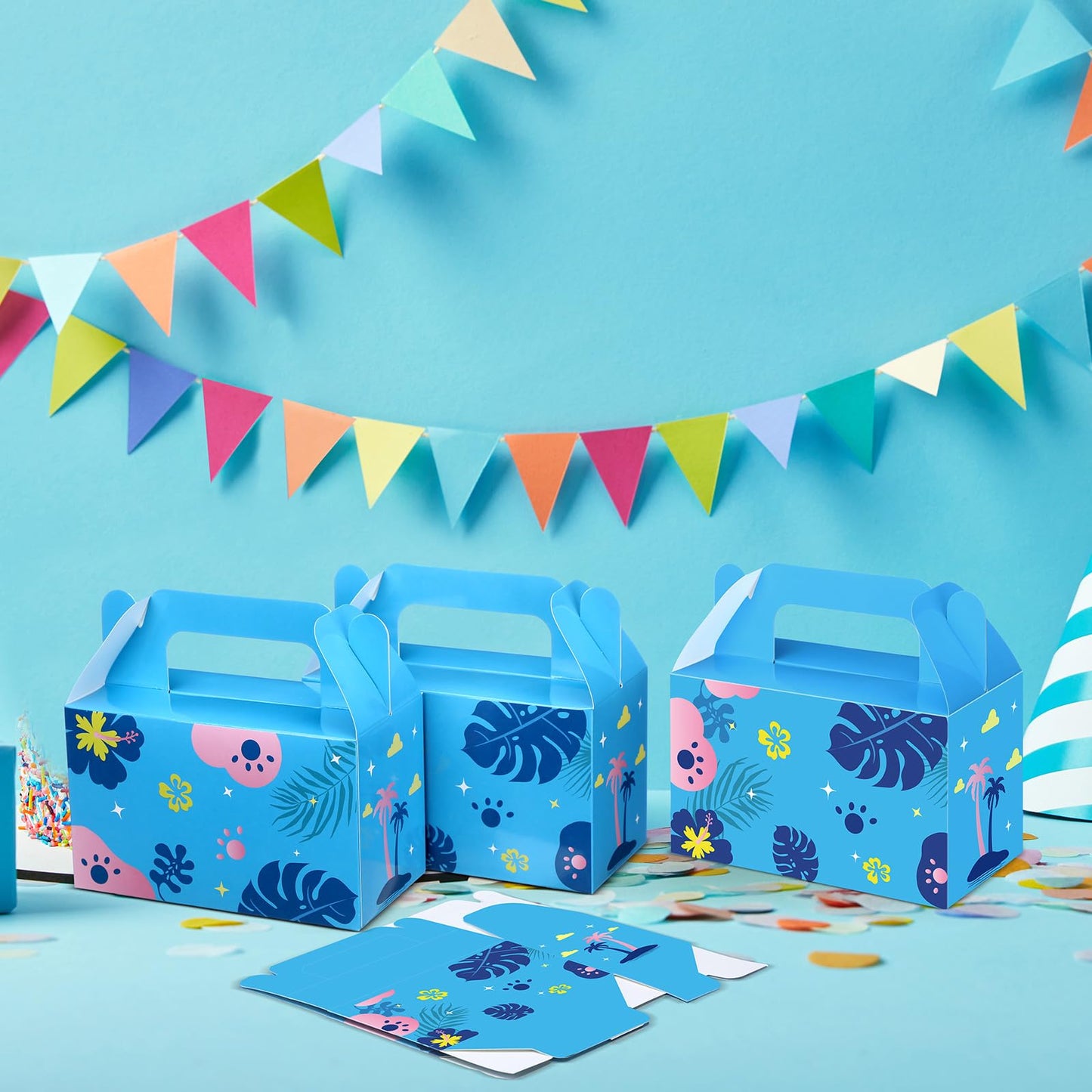 Bucherry 12 Pcs Blue and Pink Cartoon Party Favor Boxes Cute Cartoon Paper Gift Blue and Pink Candy Treat Bag for Halloween Birthday Hawaii Party Supplies, 6 x 3.3 x 3.6 Inches