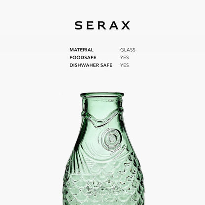 Serax Glass Water Pitcher | Fish & Fish glassware by Paola Navone | Wine Carafe Decanter 28.74 fl oz | Clear Green Bottle Container for hot & cold Drinks | Fridge Beverage Dispenser, Suitable as Vase