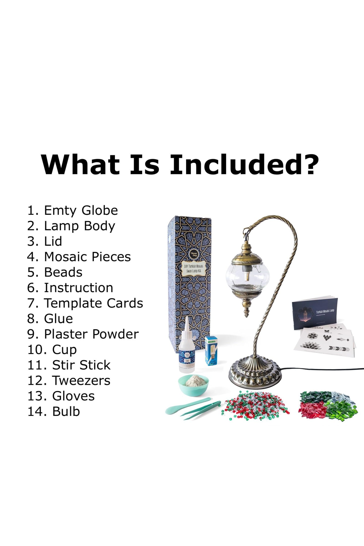 KRAFTSTORIES DIY Turkish Mosaic Lamp Craft Kit| Large Swan Neck Making Kit for Adults| Family Couple Relaxing Creative Activity Gift| Moroccan Table Lamp| Make Your Own Lamp (Christmas)