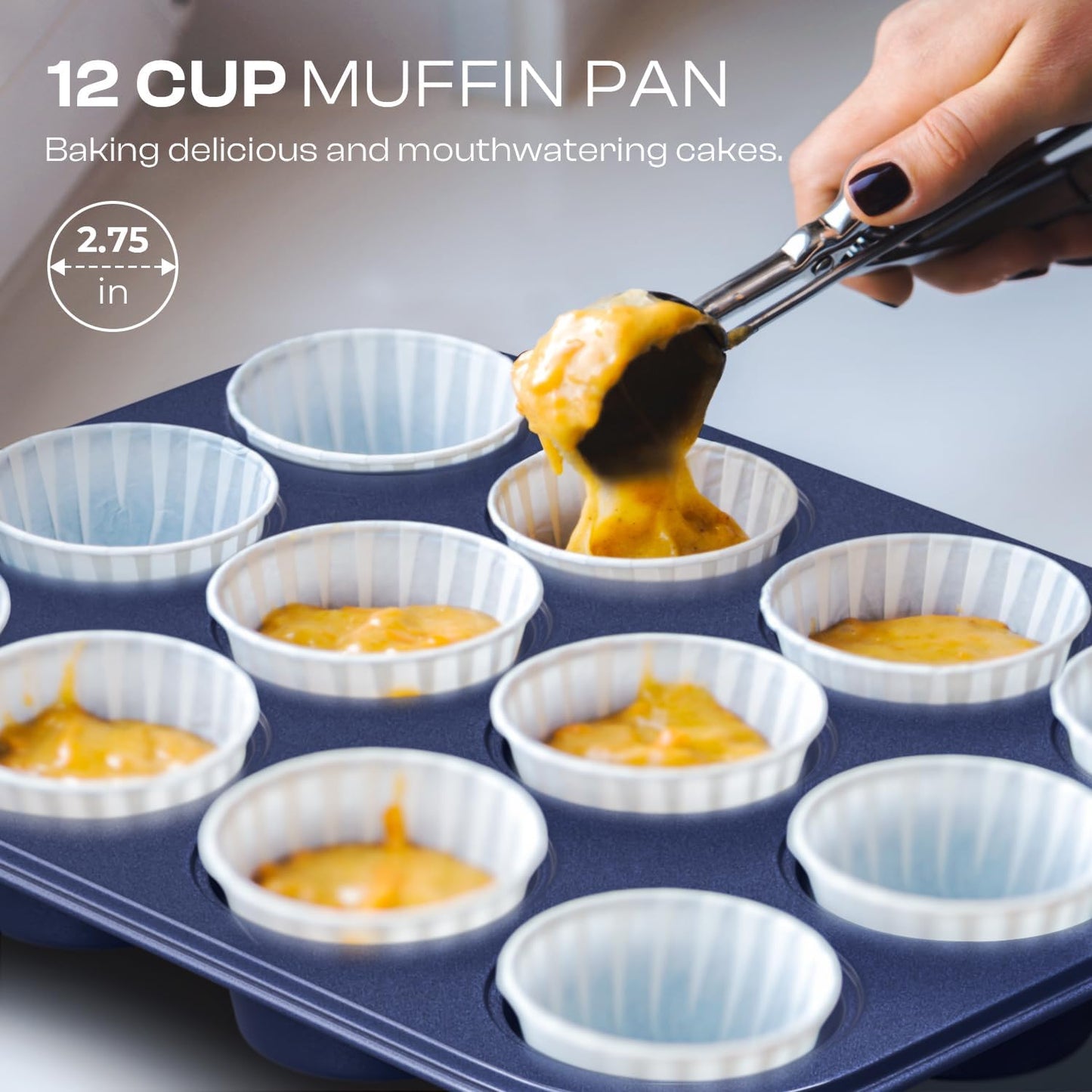 Regine Switzerland 12-Piece Nonstick Bakeware Set - Oven Safe Ceramic Coated in Blue with Essential Utensils
