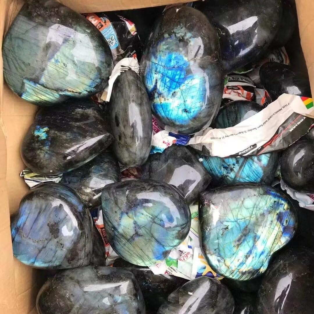 Extra Large Heart Crystal Stones Healing Crystal Palm Polished Love Shaped Gemstones Blue Labradorite Heart Rock Meditation Gift 3.0-3.5 Pounds