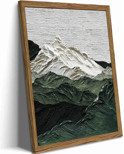 Framed 3D Textured Mountain Wall Art, Abstract Green Snow Mountain Landscape Wall Decor Paintings, Hand Drawn Sandstone Modern Aesthetic Home Decor Pictures for Living Room Bedroom Office 12x16 inch
