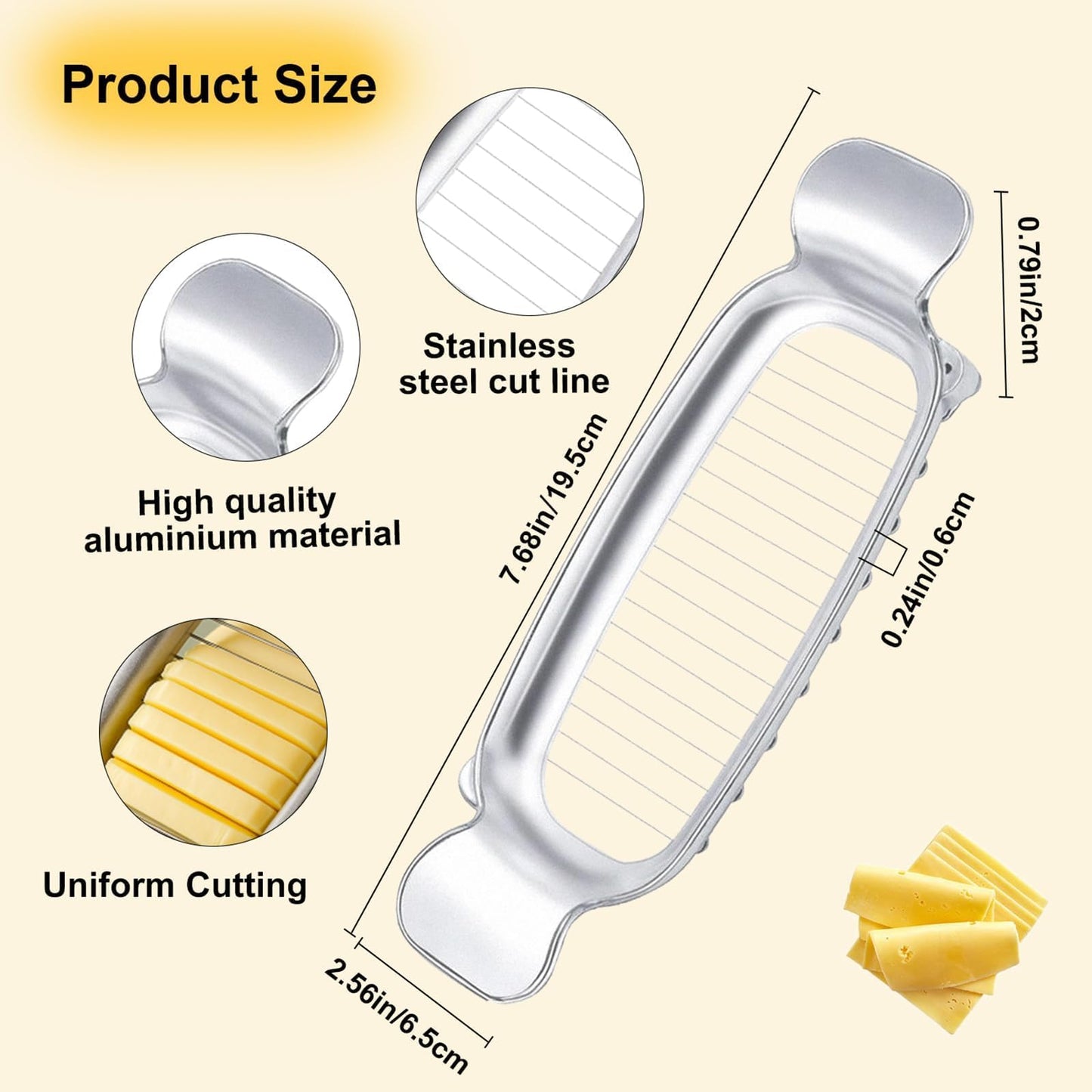 Butter Slicer Cutter & Cheese Cutter–Multi-Use Kitchen Tool for Evenly Slicing Butter Blocks, Cheeses, Eggs & Soft Fruits–Non-Stick，Compact & Portable for Home, BBQ, Camping（2 PACK)