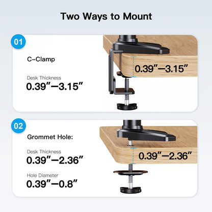 HUANUO Triple Monitor Mount for 17 to 32 inch Screens, Gas Springs Adjustment Triple Monitor Stand with Swivel, Tilt, Rotation, Clamp & Grommet Kit (Black)