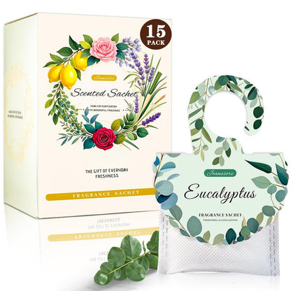 15 Packs Eucalyptus Scented Sachets Bag for Drawers and Closets, Home Fragrance Sachet, Long-Lasting Hanging Closet Deodorizer Smell Goods for House